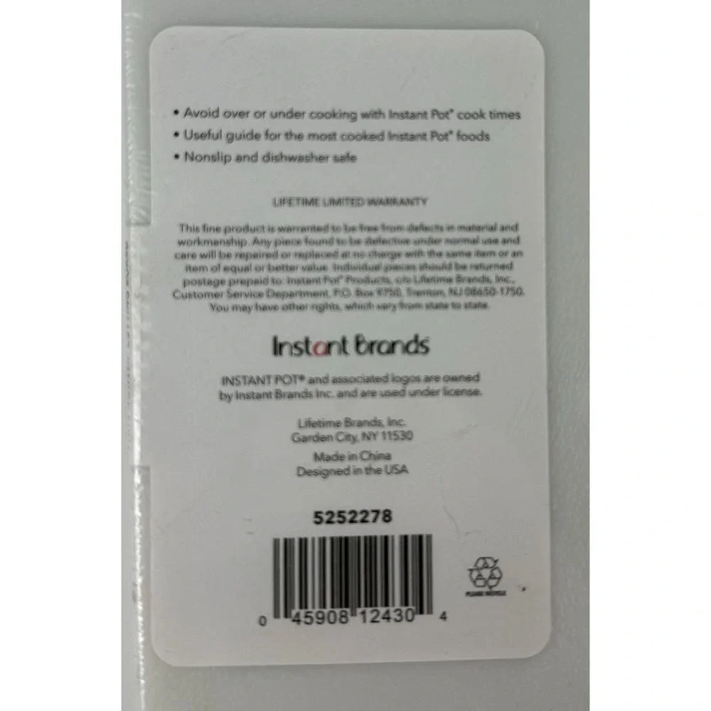 Instant Pot Cook Times Cutting Board 11x14 Non-Slip Dishwasher Safe Red New